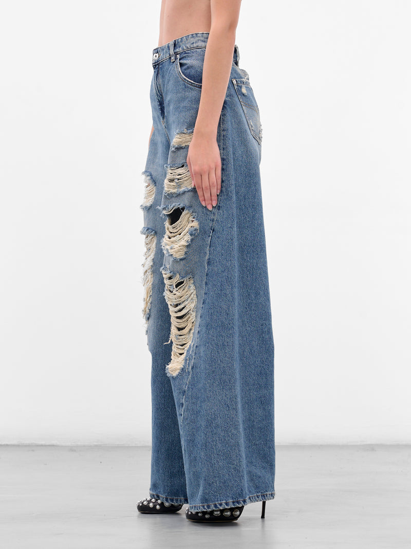 Blue Distressed Boyfriend Wide Jeans (2J219A-ICE-BLUE)