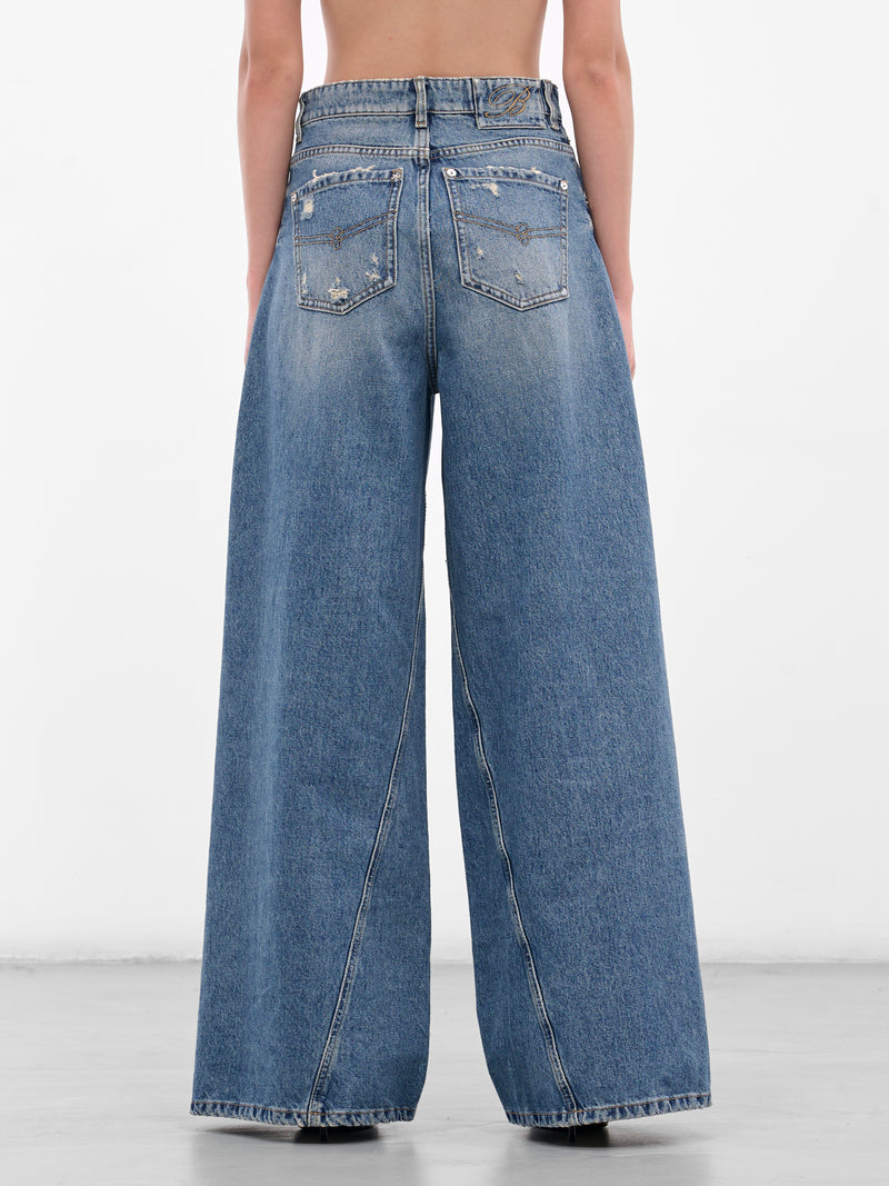 Blue Distressed Boyfriend Wide Jeans (2J219A-ICE-BLUE)