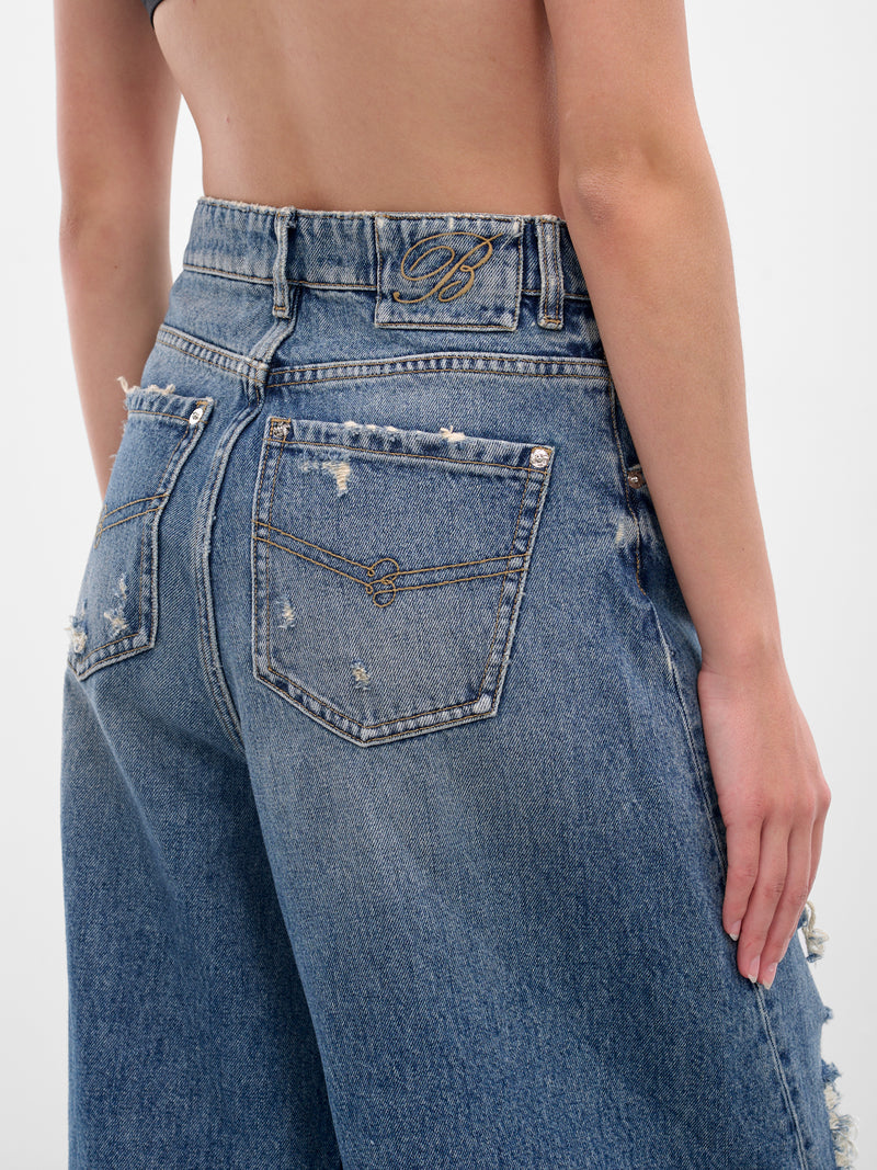 Blue Distressed Boyfriend Wide Jeans (2J219A-ICE-BLUE)