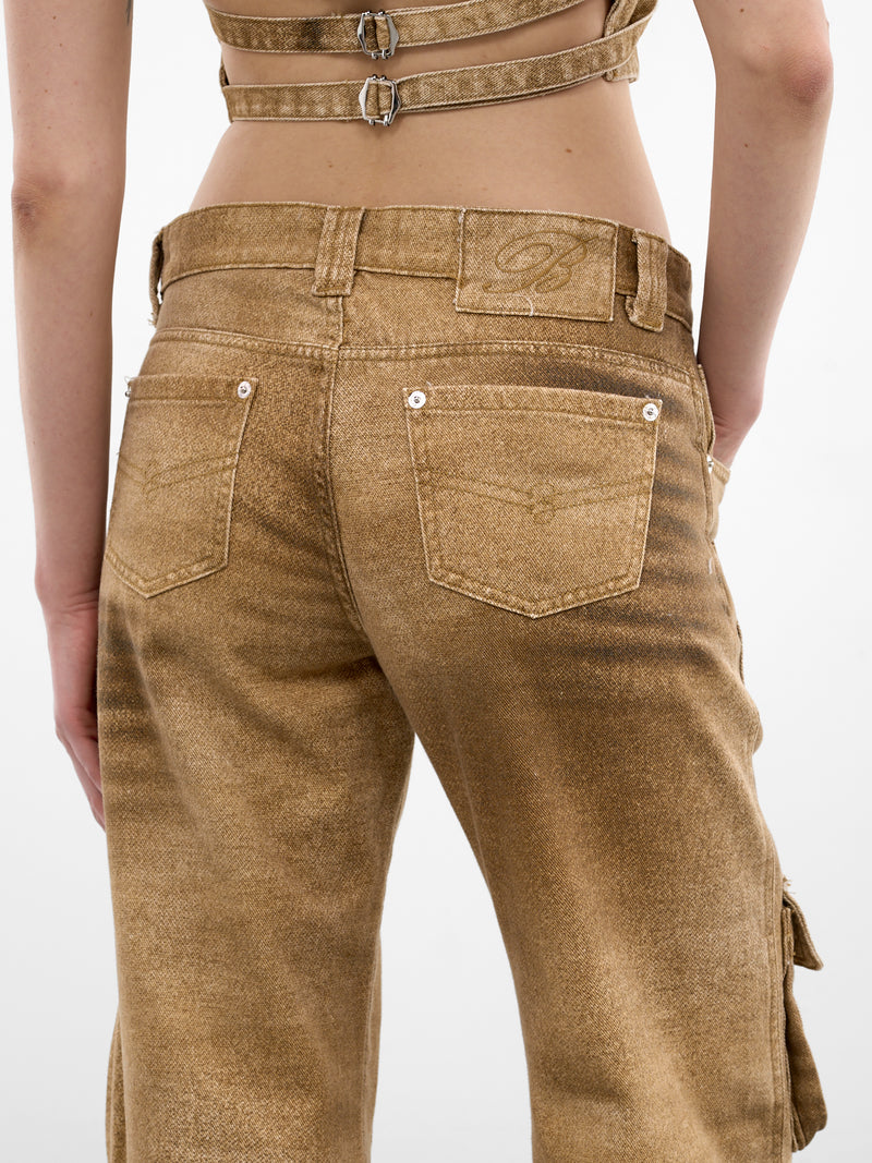 Beige Printed Denim Cargo Jeans (2J249A-D8265-AMPHORA-BEIGE)