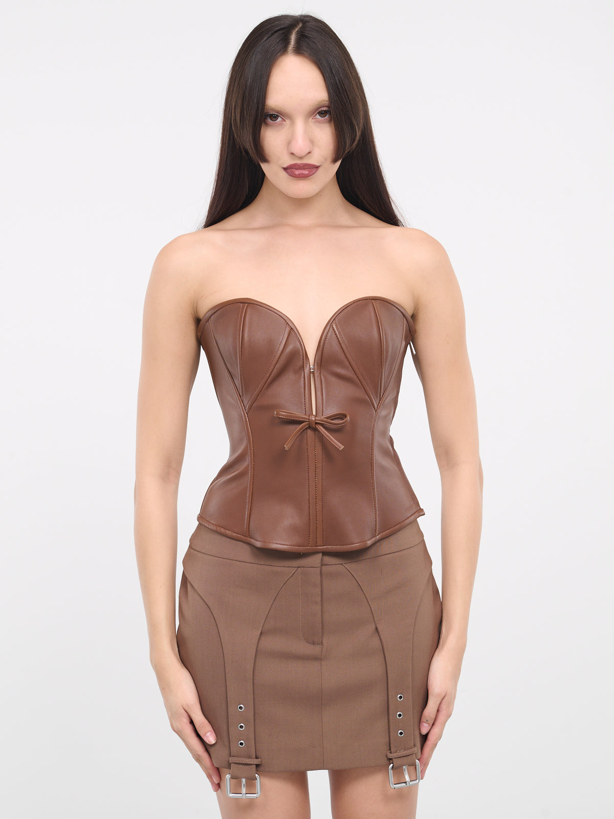 Nappa Leather Bustier Corset (2L045A-N0576-TAUPE-GREY)