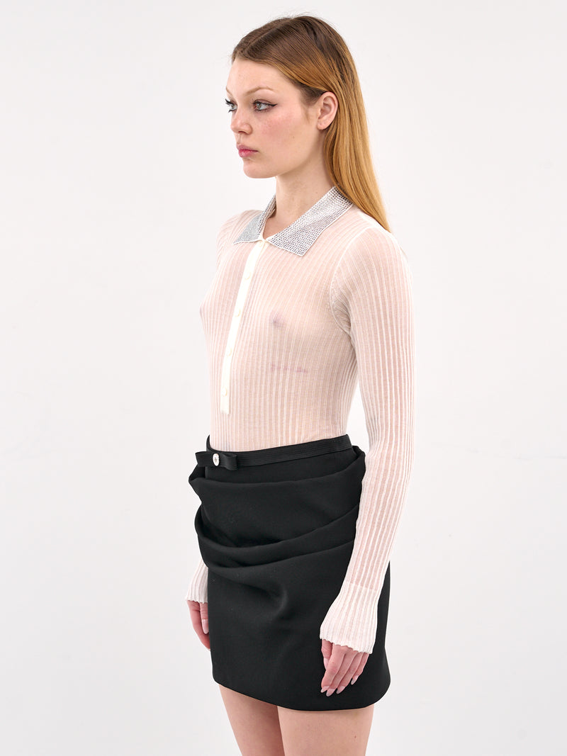 Rhinestone Sheer Polo Top (2M534A-N0102-WHITE-PEARL)