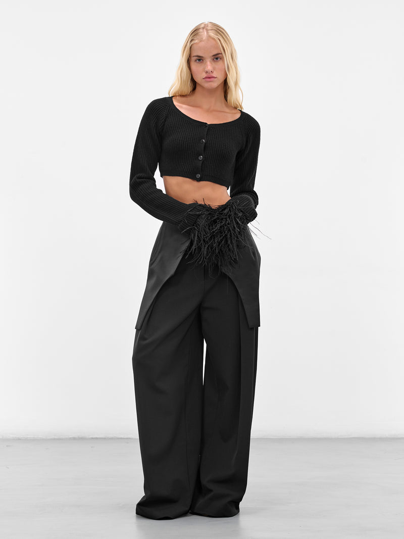 Black Cropped Feather Trim Cardigan (2M583A-N0990-BLACK)