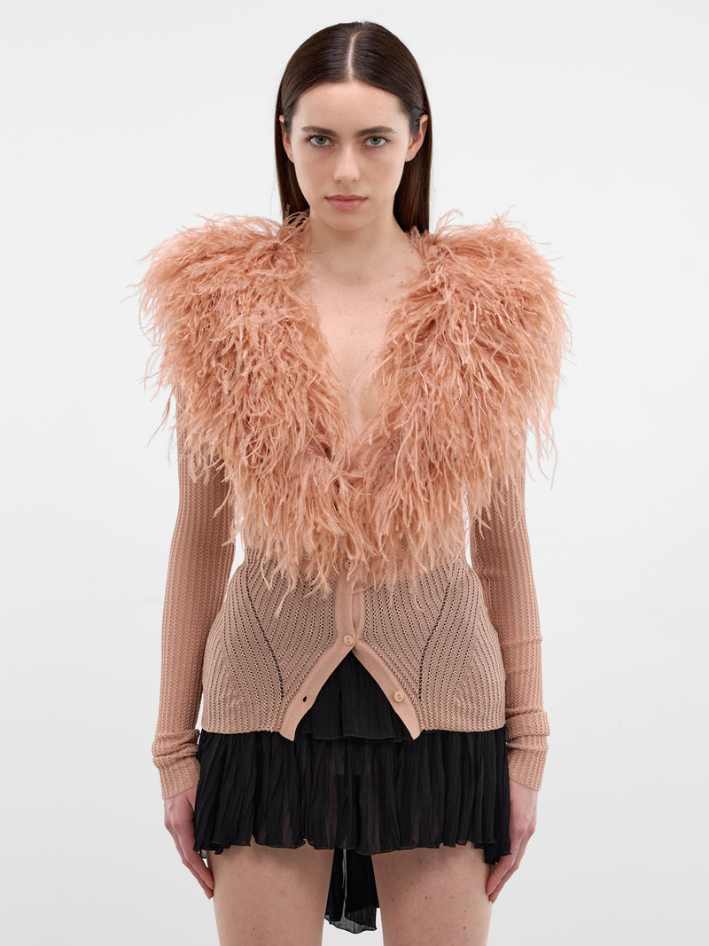 Pink Feather Trim Knit Cardigan (2M659A-N0145-EYESHADOW)