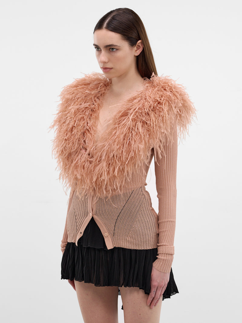 Pink Feather Trim Knit Cardigan (2M659A-N0145-EYESHADOW)