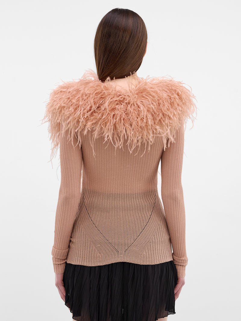 Pink Feather Trim Knit Cardigan (2M659A-N0145-EYESHADOW)