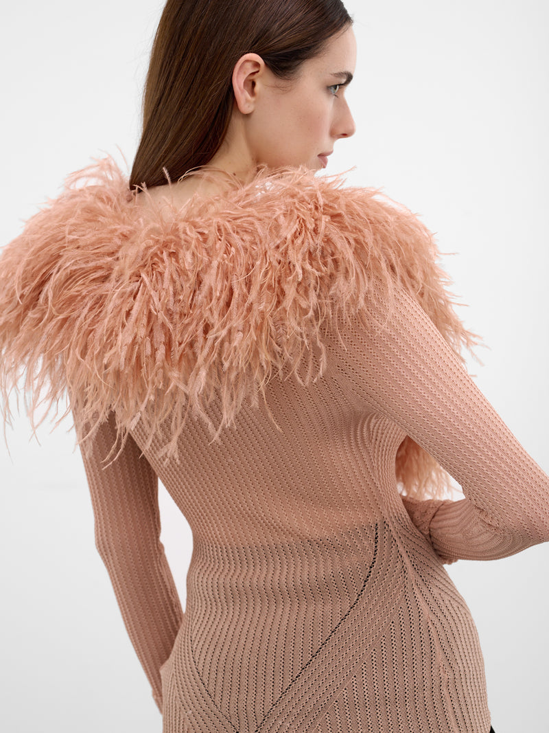 Pink Feather Trim Knit Cardigan (2M659A-N0145-EYESHADOW)