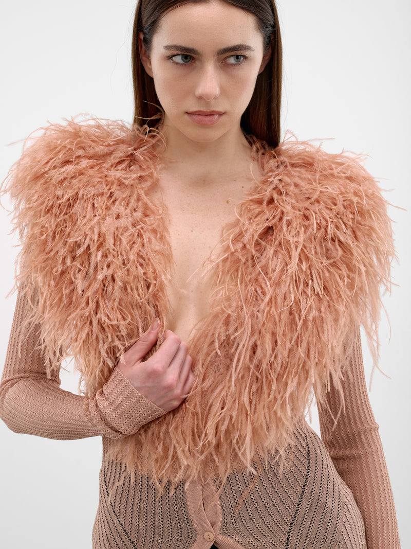 Pink Feather Trim Knit Cardigan (2M659A-N0145-EYESHADOW)