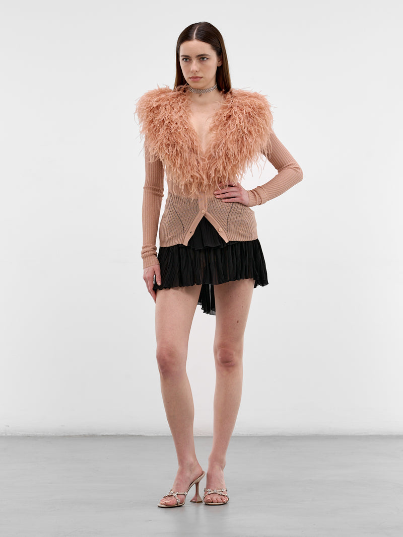 Pink Feather Trim Knit Cardigan (2M659A-N0145-EYESHADOW)