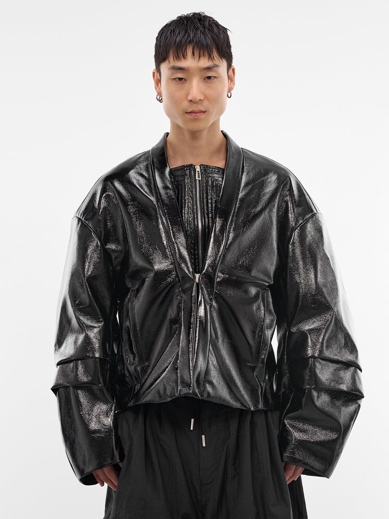 Black Glossy Cropped Hanbok Jacket (2 MI2JK720BK-BLACK)