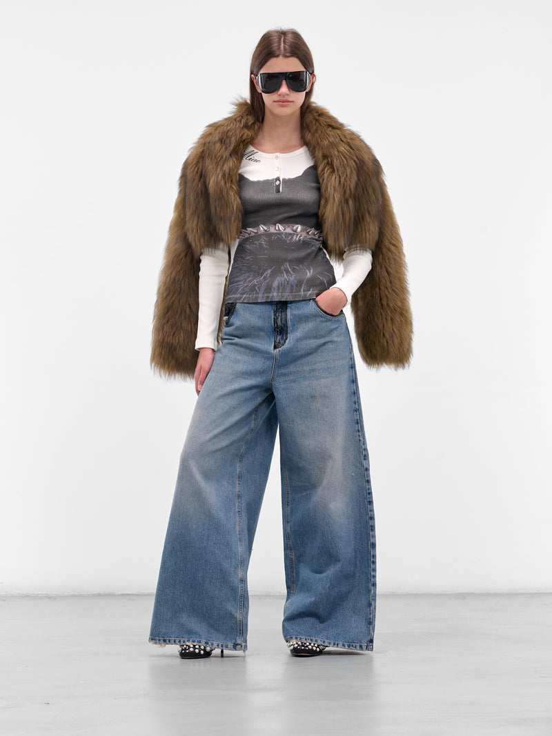 Blue Denim Lace Wide Jeans (2J218A-ICE-BLUE)