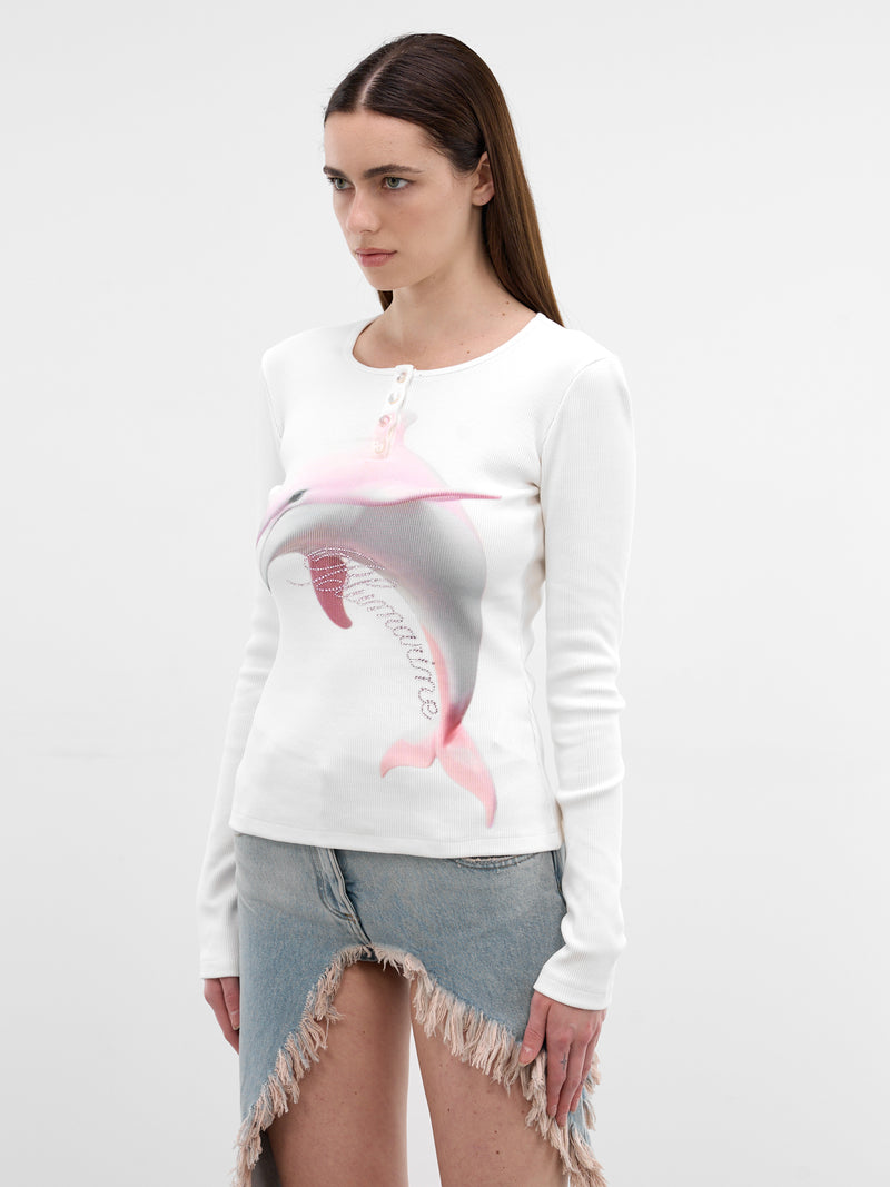 White Dolphin Graphic Rhinestone Tee (2T122A-N0103-NATURAL-WHITE)
