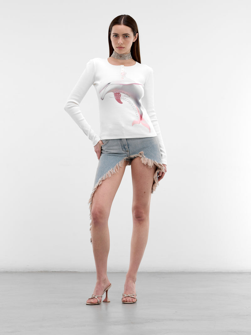 Blue Denim Deconstructed Mini Skirt (2J243A-D0645-AQUAMARINE)