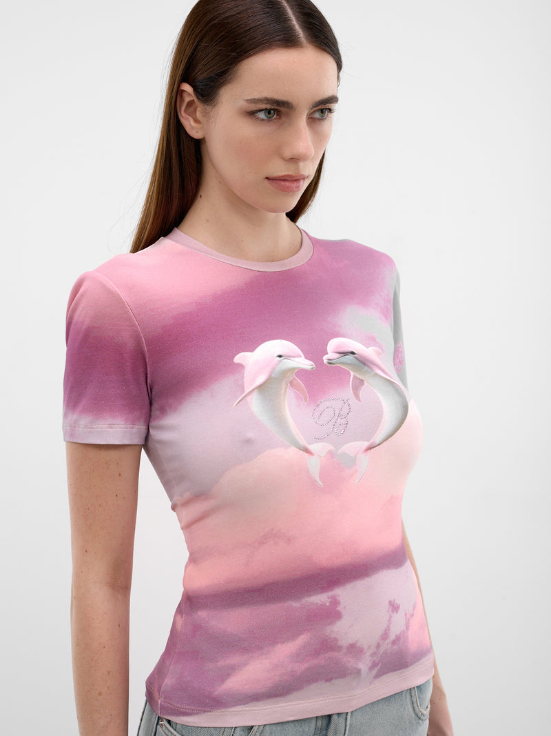 Pink Dolphin Graphic Rhinestone Tee (2T124A-T7591-DUSTY-LAVANDER)