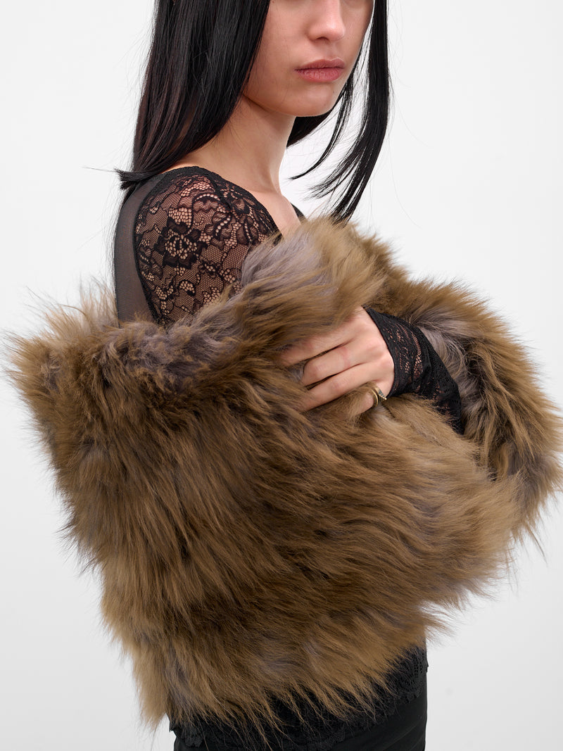 Brown Lamb Fur Stole (2W373A-P5569-CARAMEL-BLACK)