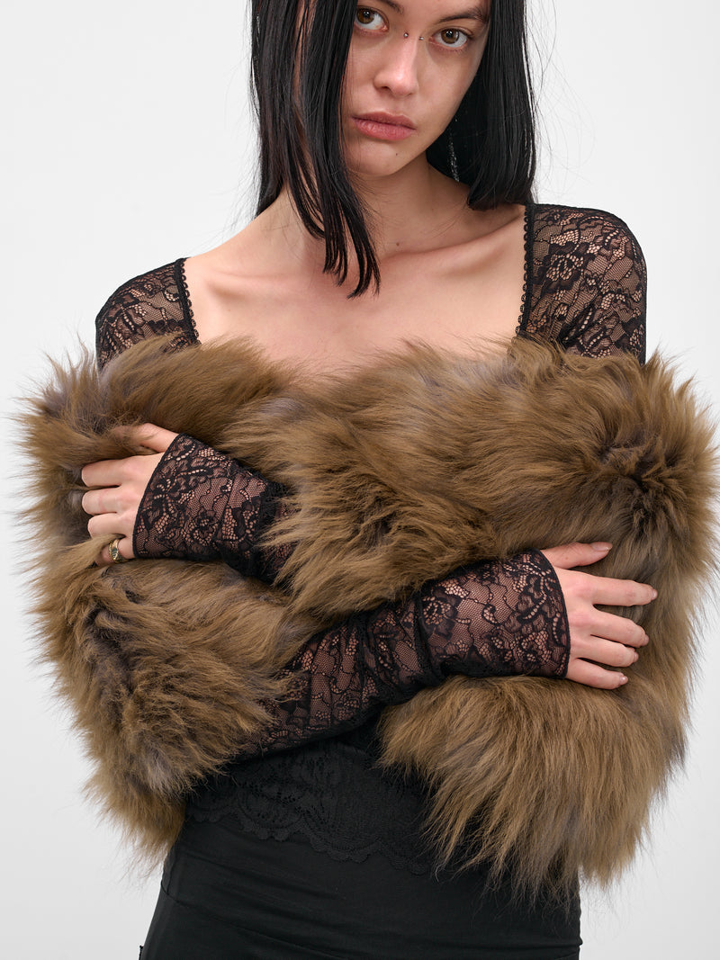 Brown Lamb Fur Stole (2W373A-P5569-CARAMEL-BLACK)