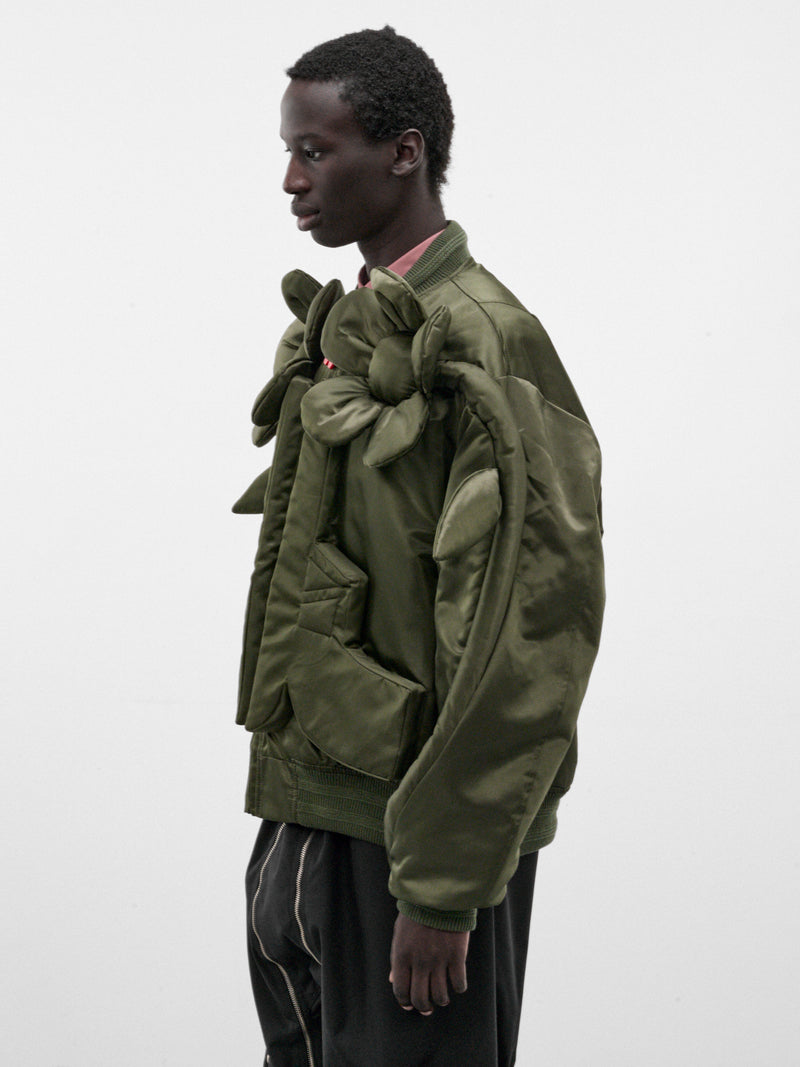 Green Nylon Flower Power Bomber (3008-FLOWER-POWER-CC9-MILITARY)