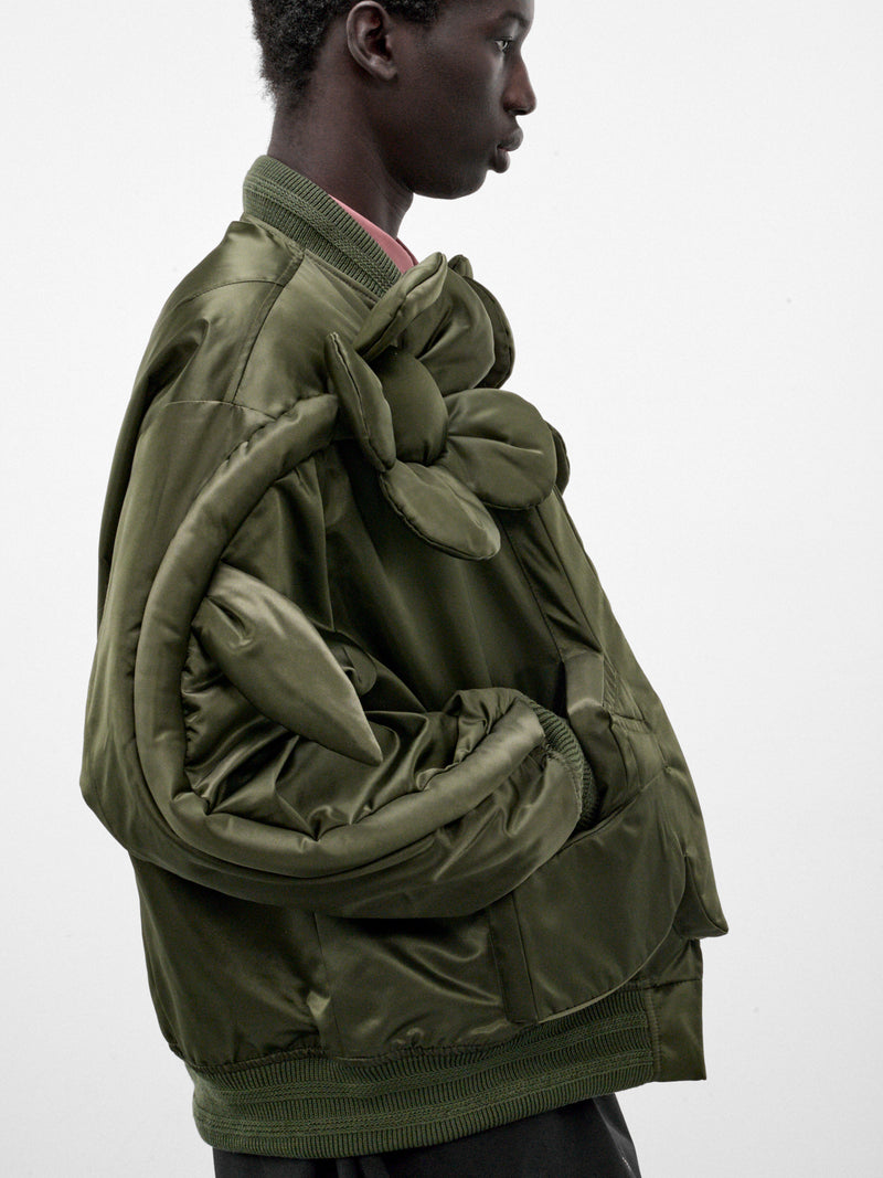 Green Nylon Flower Power Bomber (3008-FLOWER-POWER-CC9-MILITARY)