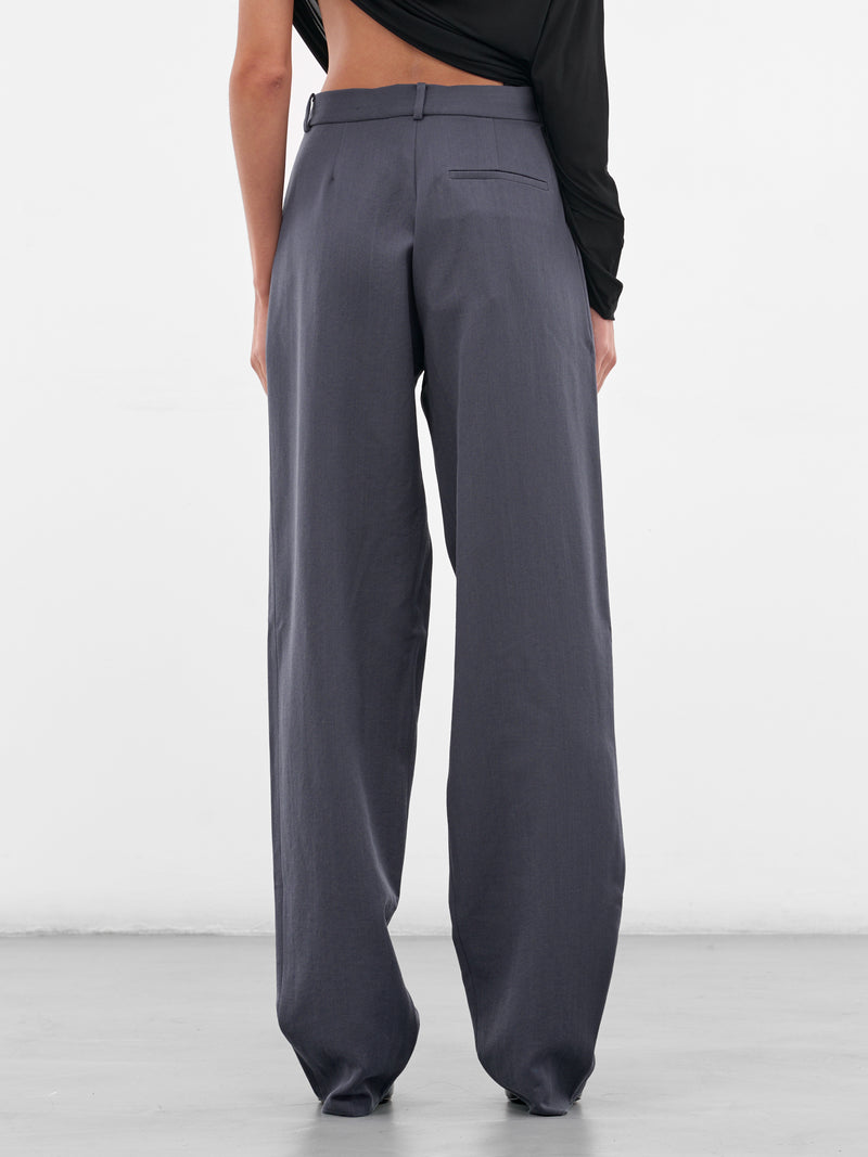 Gray Wool Tailored Pleated Trousers (319-T02-GREY)