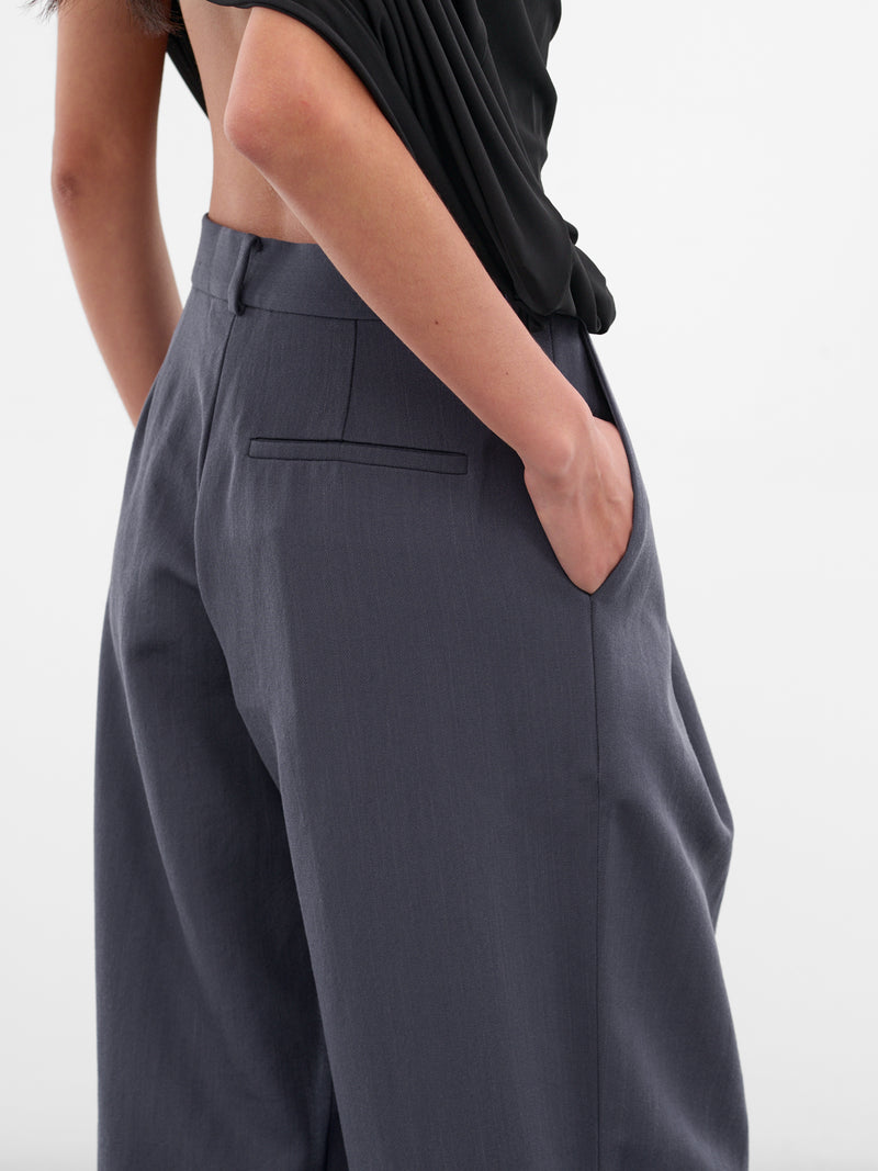 Gray Wool Tailored Pleated Trousers (319-T02-GREY)
