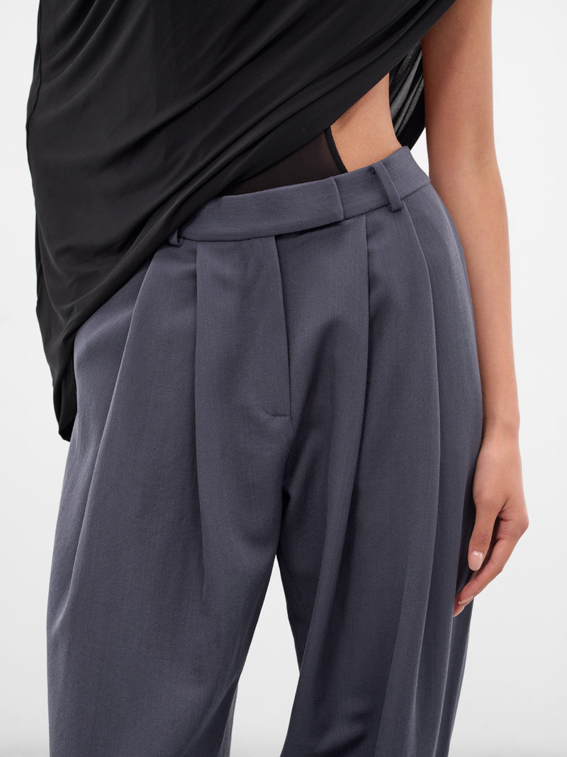 Gray Wool Tailored Pleated Trousers (319-T02-GREY)