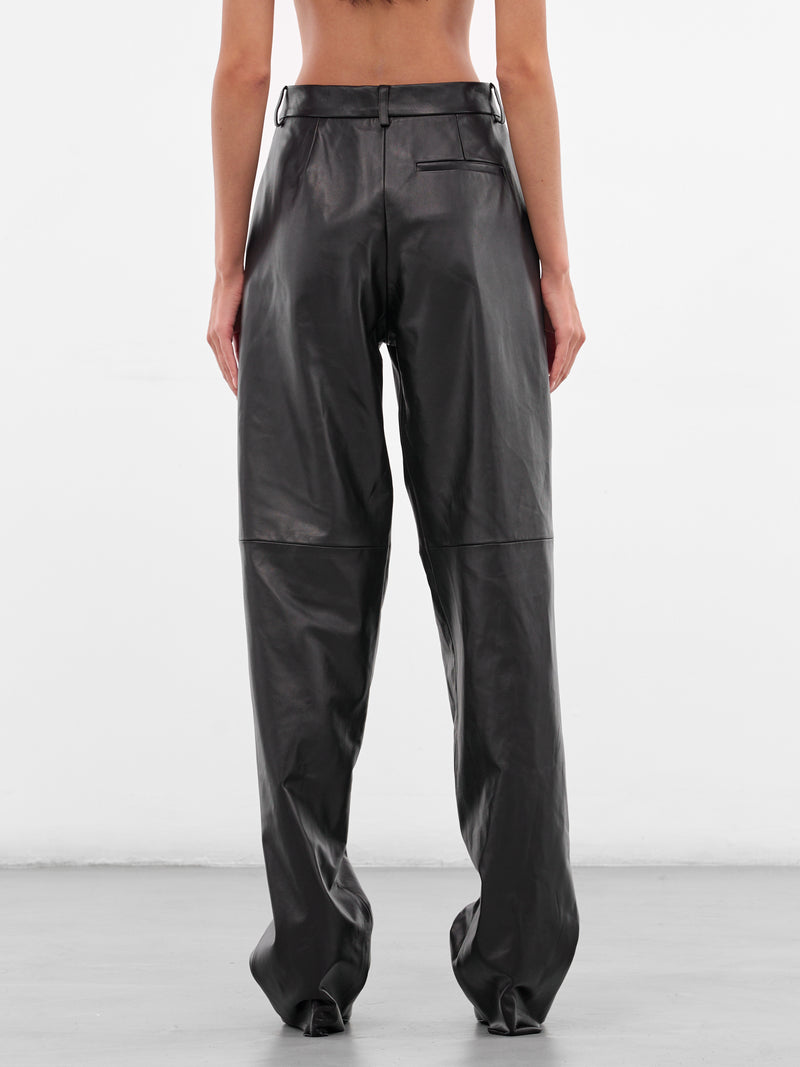 Black Leather Tailored Pleated Trousers (319-T09-BLACK)
