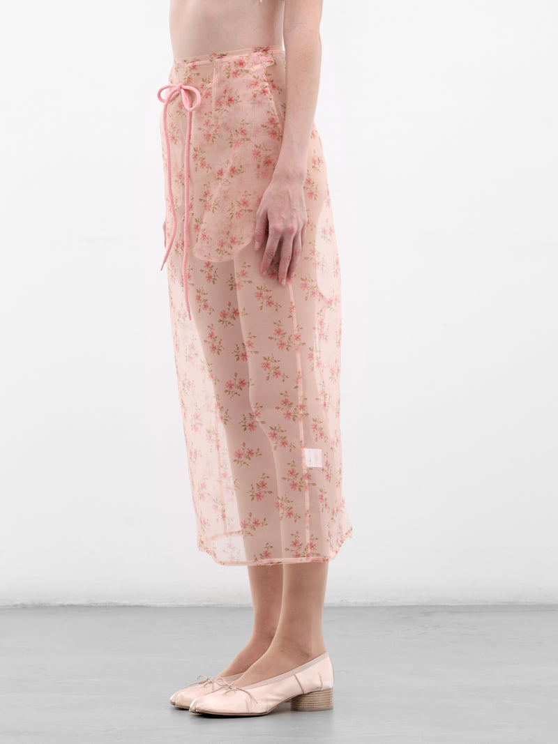 Nude Floral Organza Midi Skirt (3191-1297-NUDE-FLORAL-PINK)
