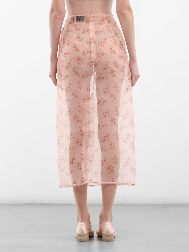 Nude Floral Organza Midi Skirt (3191-1297-NUDE-FLORAL-PINK)