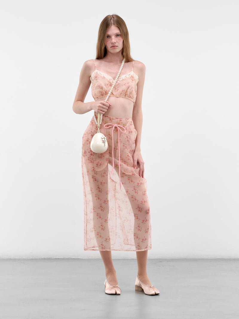 Nude Floral Organza Midi Skirt (3191-1297-NUDE-FLORAL-PINK)