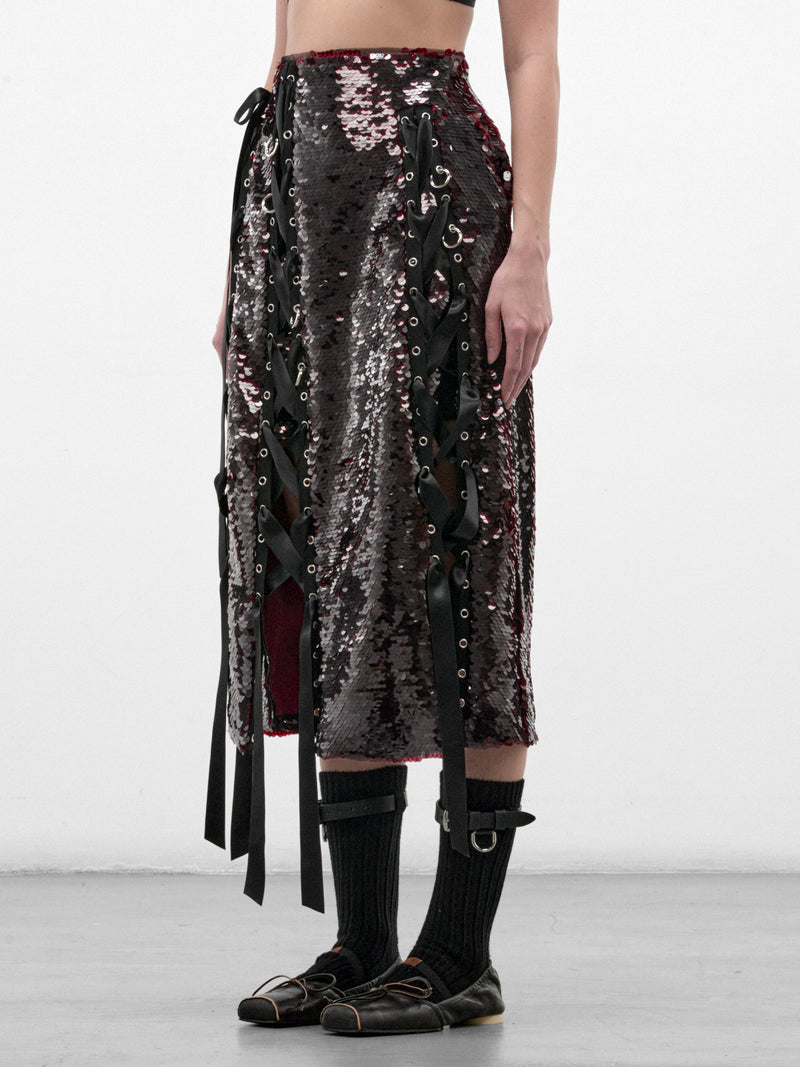 Deep Red Sequin Midi Skirt (3220-1362-DEEP-RED)