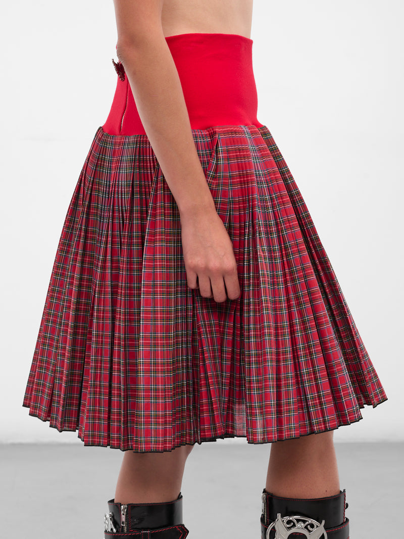 Red Fret Tartan Midi Skirt (3275-FRET-RED)