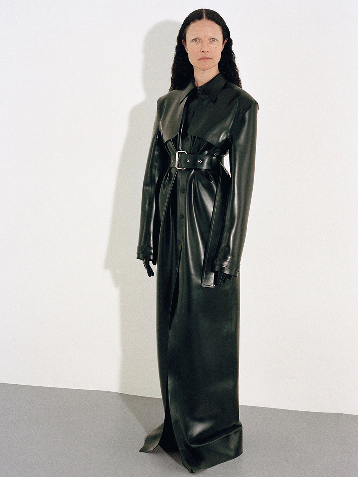 Black Latex Maxi Trench (WC056LX-LA-BLACK)