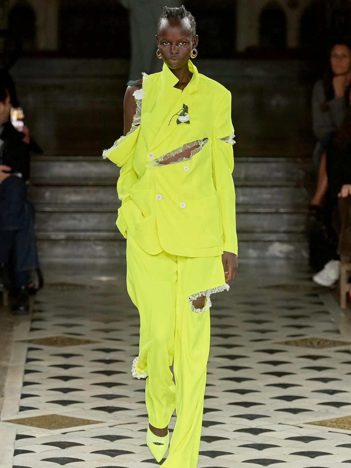 Yellow Deconstructed Slashed Tulle Trousers (UC1C1511-YELLOW)