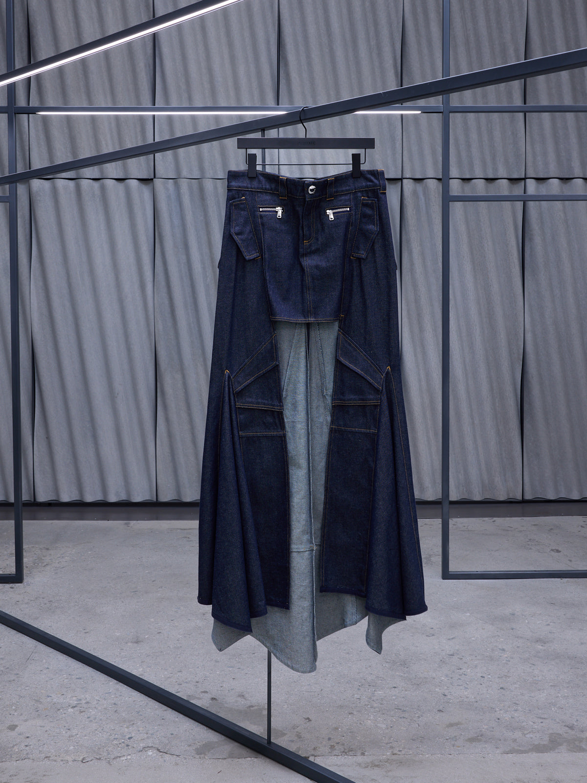 Navy Denim Asymmetric Maxi Skirt (COPJ38BIS249-DARK-NAVY)