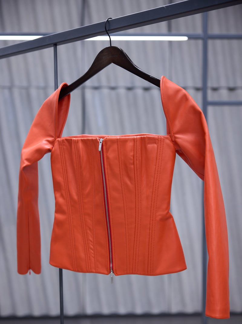 Orange Vegan Leather Castle Corset (TPVLOR01-BLOOD-ORANGE)