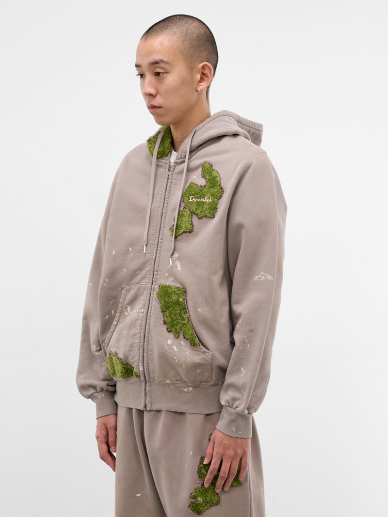 Gray Grass Embroidery Zip Hoodie (37CS423-GREY)