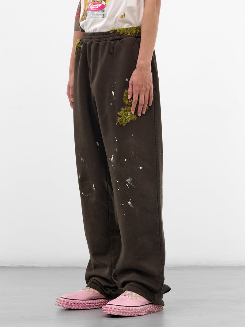 Brown Embroidery & Paint Cotton Sweatpants (37PT356-BROWN)