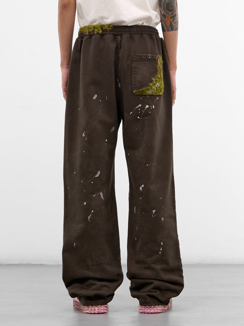 Brown Embroidery & Paint Cotton Sweatpants (37PT356-BROWN)