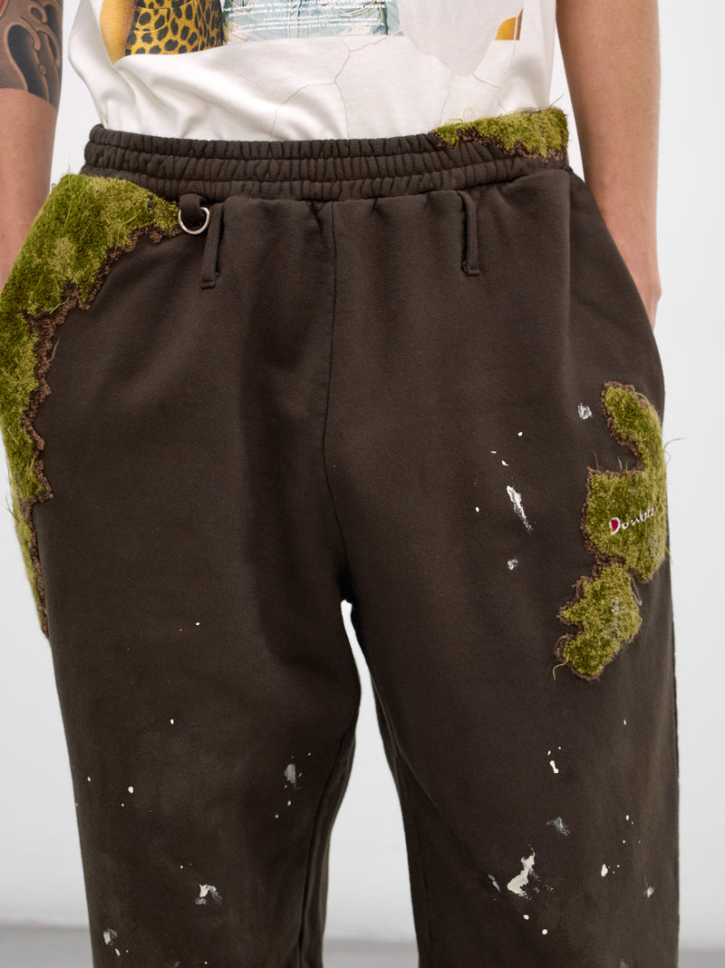 Brown Embroidery & Paint Cotton Sweatpants (37PT356-BROWN)