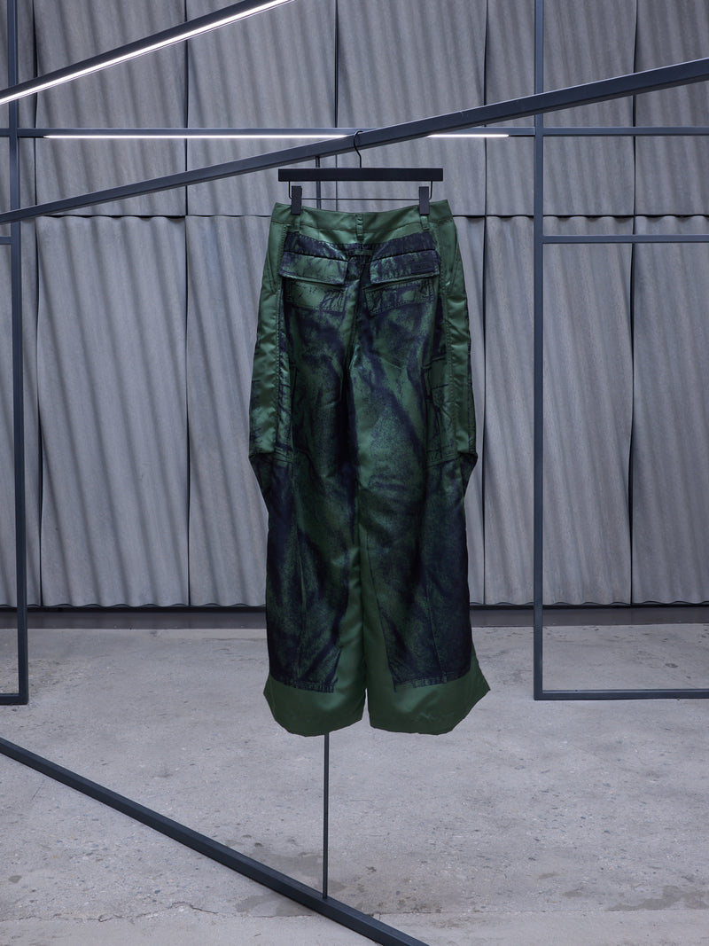 Green Trompe L'oeil Cargo Pants (24-30-F-PA134-C539-KHAKI-BLACK)