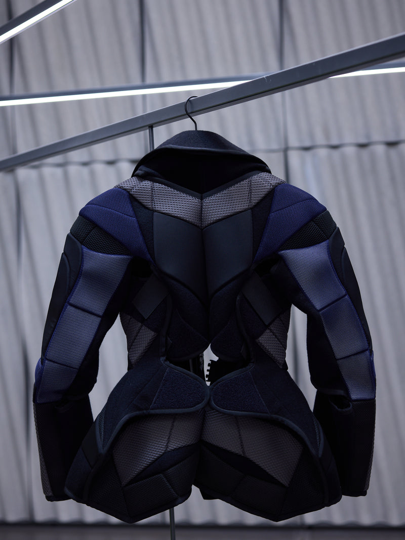 Black Technical Patchwork Padded Blazer (JN-J011-051-BLACK-GREY)