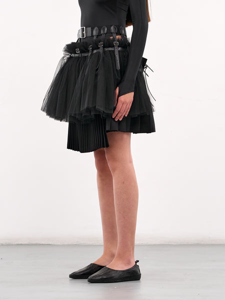[OHESHIO] / ☆ 25SS PLEATED LAYERED SKIRT / BLACK 3O-S001-S25-