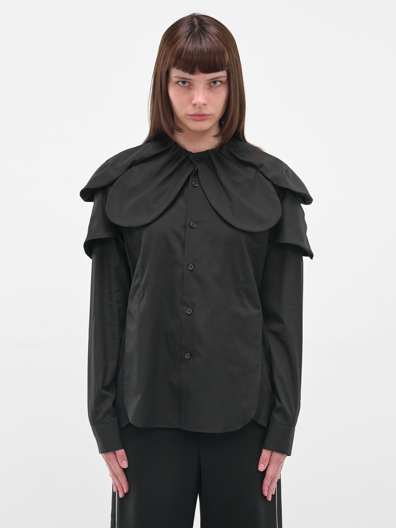 Black Petal Collar Button-Up Shirt (3P-B002-051-1-BLACK)