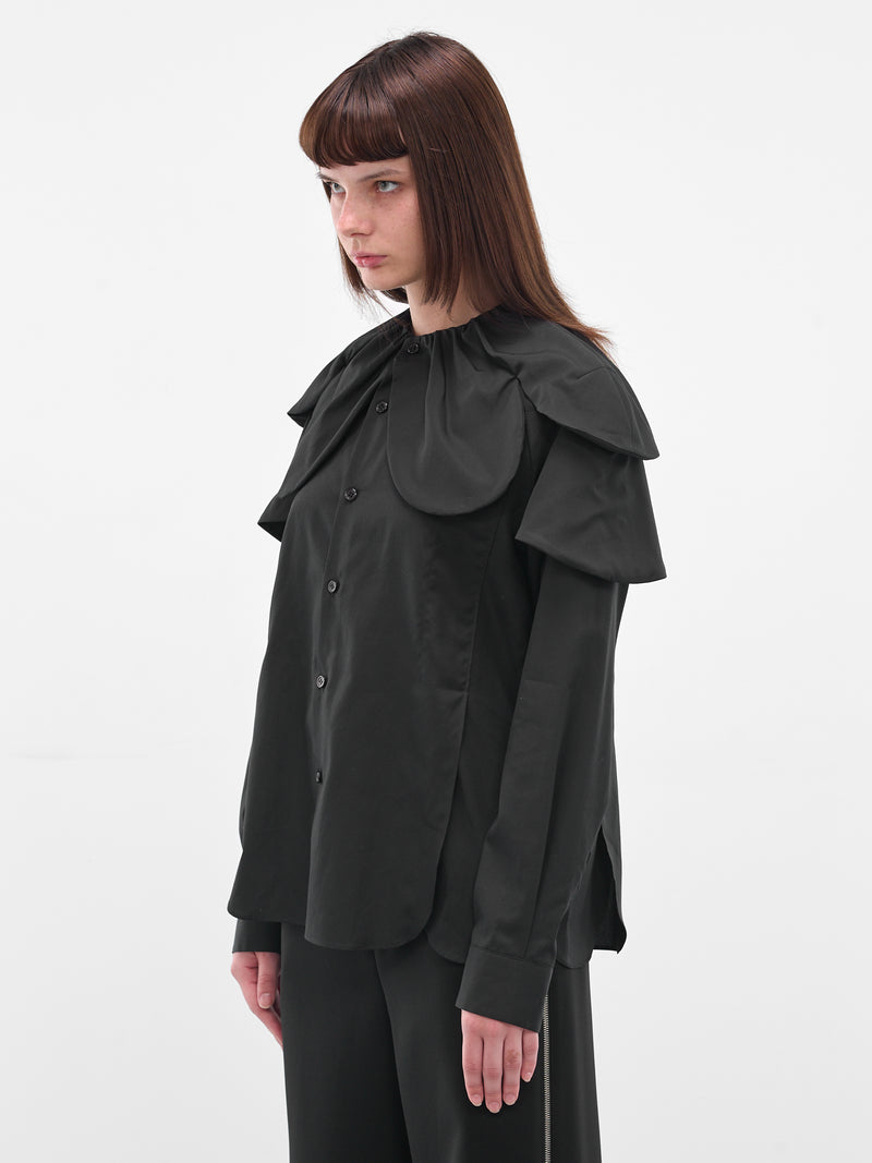 Black Petal Collar Button-Up Shirt (3P-B002-051-1-BLACK)