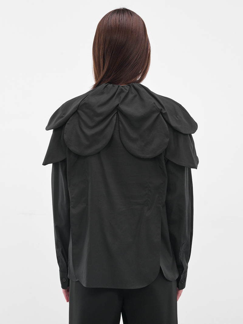 Black Petal Collar Button-Up Shirt (3P-B002-051-1-BLACK)