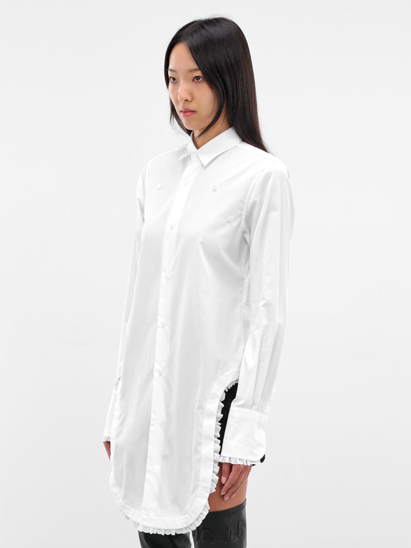 White Ruffled Hem Button-Up Shirt (3P-B010-WHITE)