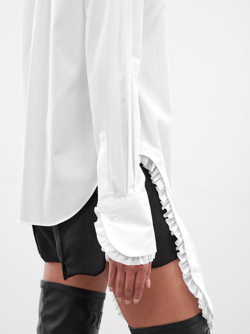 White Ruffled Hem Button-Up Shirt (3P-B010-WHITE)