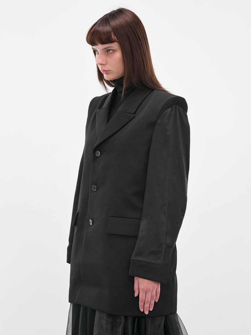 Black Wool Contrast Sleeves Blazer (3P-J007-051-1-BLACK)
