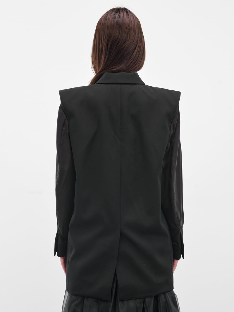 Black Wool Contrast Sleeves Blazer (3P-J007-051-1-BLACK)