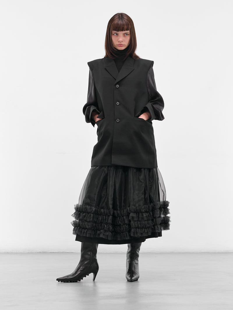 Black Wool Contrast Sleeves Blazer (3P-J007-051-1-BLACK)